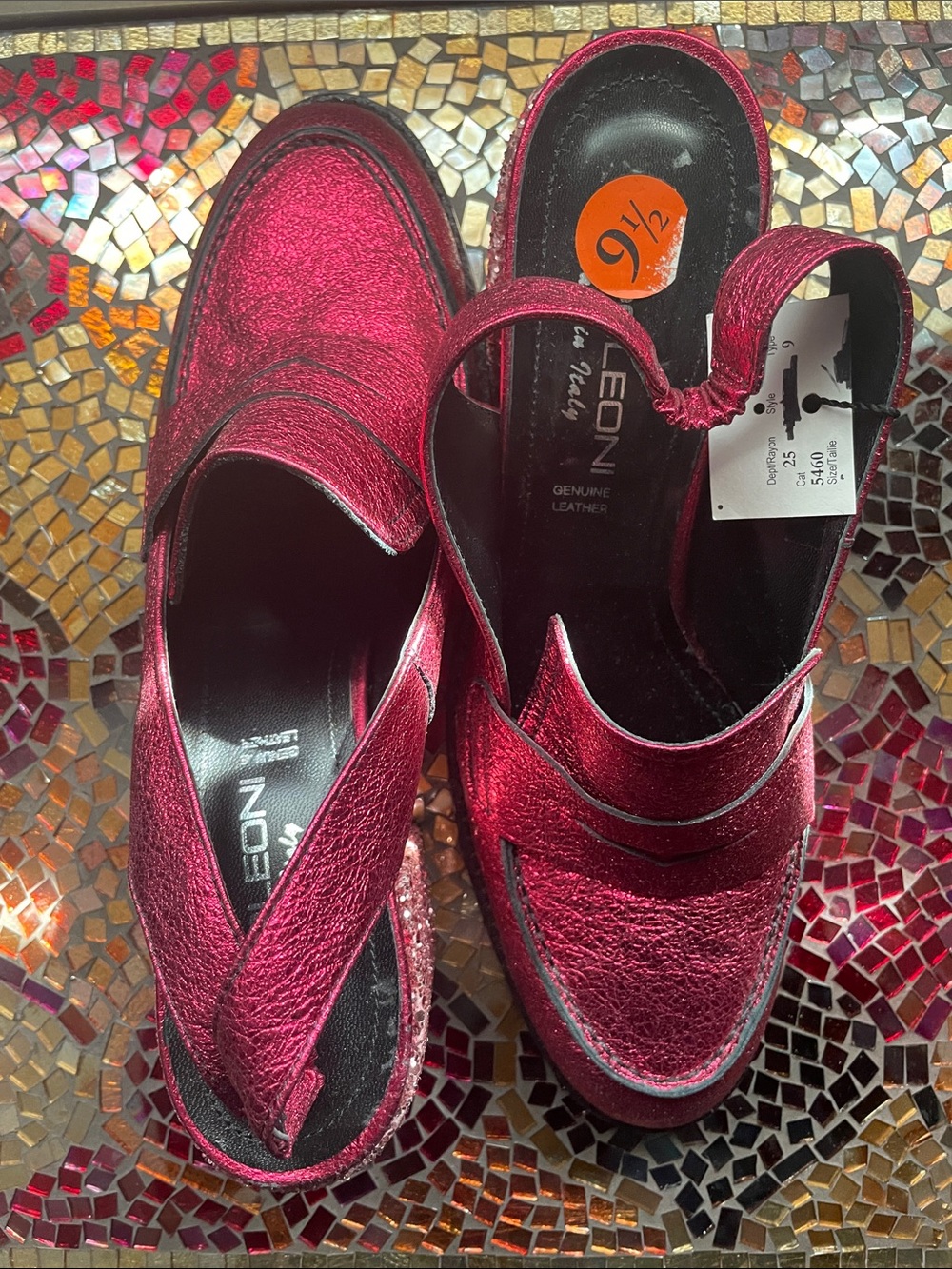 Napoleoni Metallic Fuschia Leather Jewel Encrusted Heels NWT Size EU 41 / US 10
